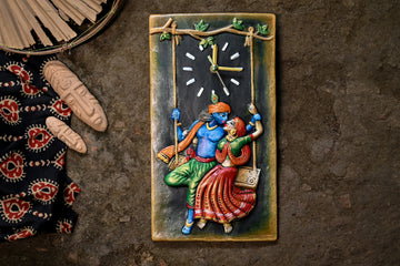 Handcrafted Divine Love Radha Krishna Terracotta Wall Clock