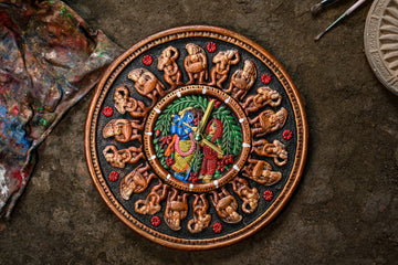 Handcrafted Radha and Krishna Terracotta Wall Clock