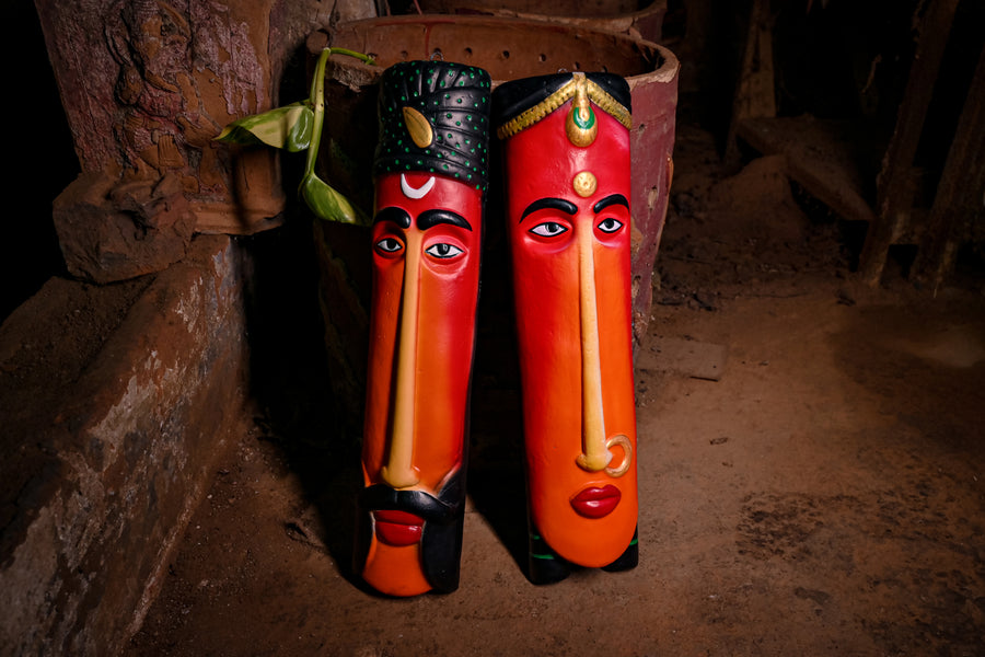 Handcrafted Red Tribal Face Mask- Guardians of Tradition