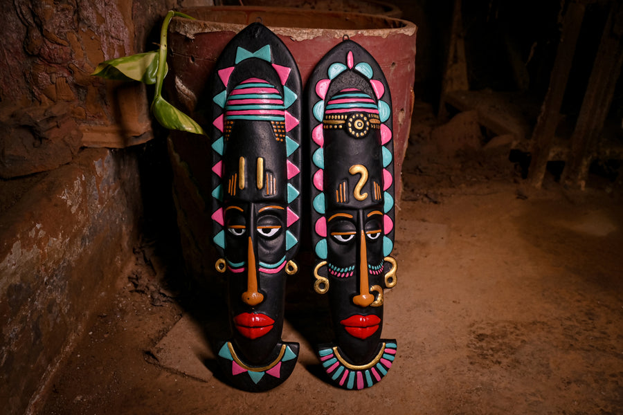 African Tribal Terracotta Masks- Royal Male and Female Deities