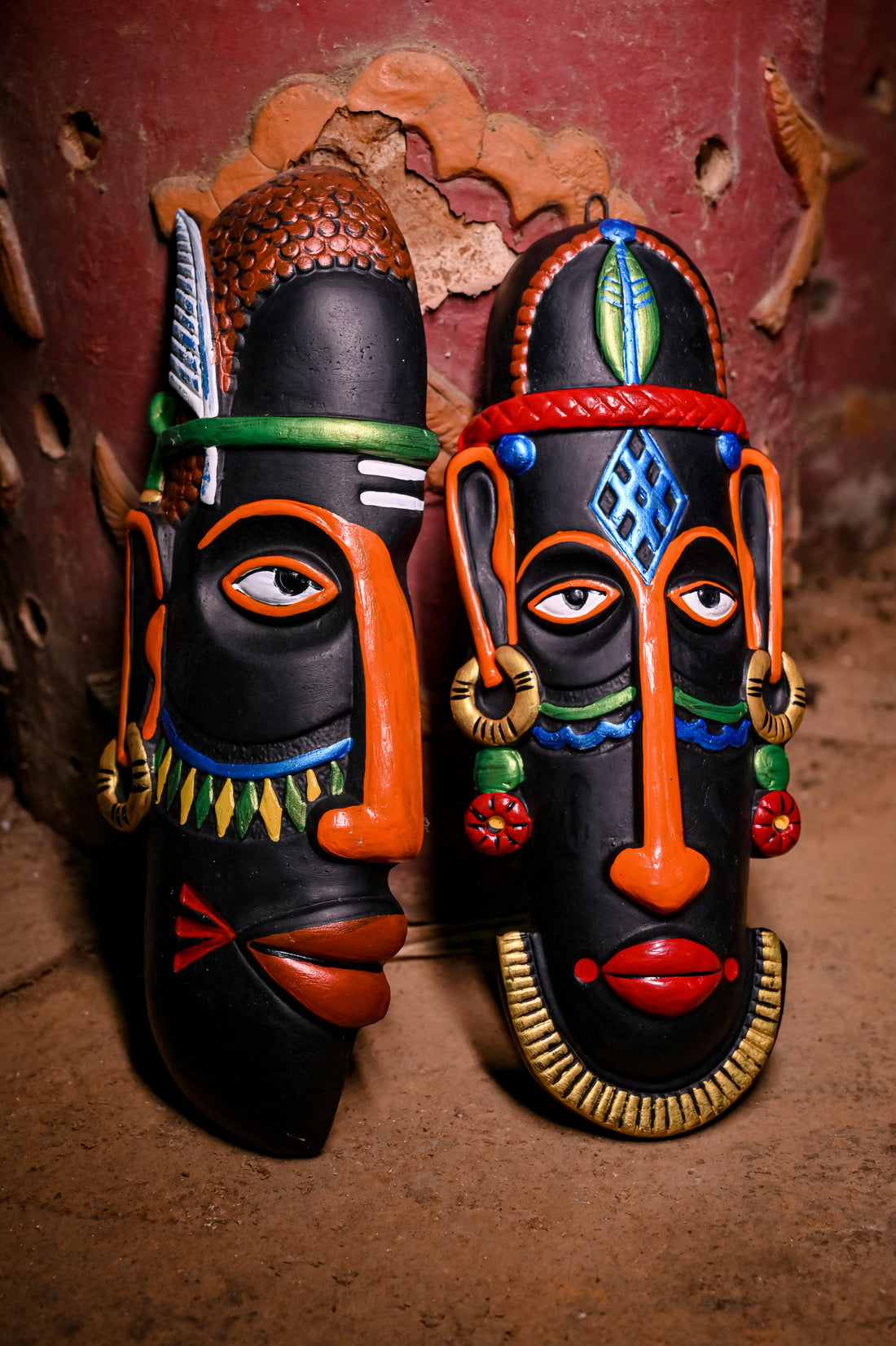 African Tribal Terracotta Masks- Mystic Male and Female Deities