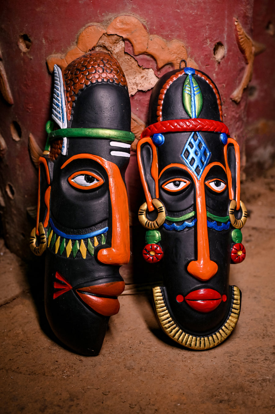 African Tribal Terracotta Masks- Mystic Male and Female Deities