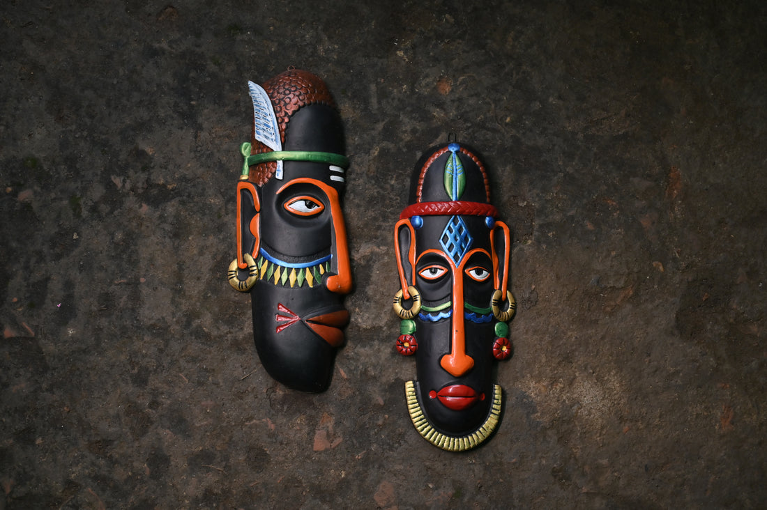 African Tribal Terracotta Masks- Mystic Male and Female Deities