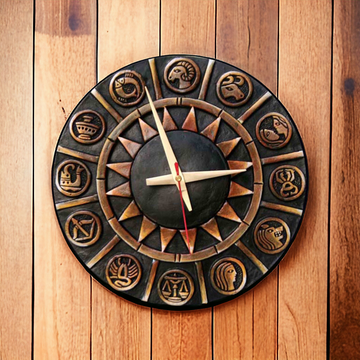 Handcrafted Zodiac Terracotta Wall Clock